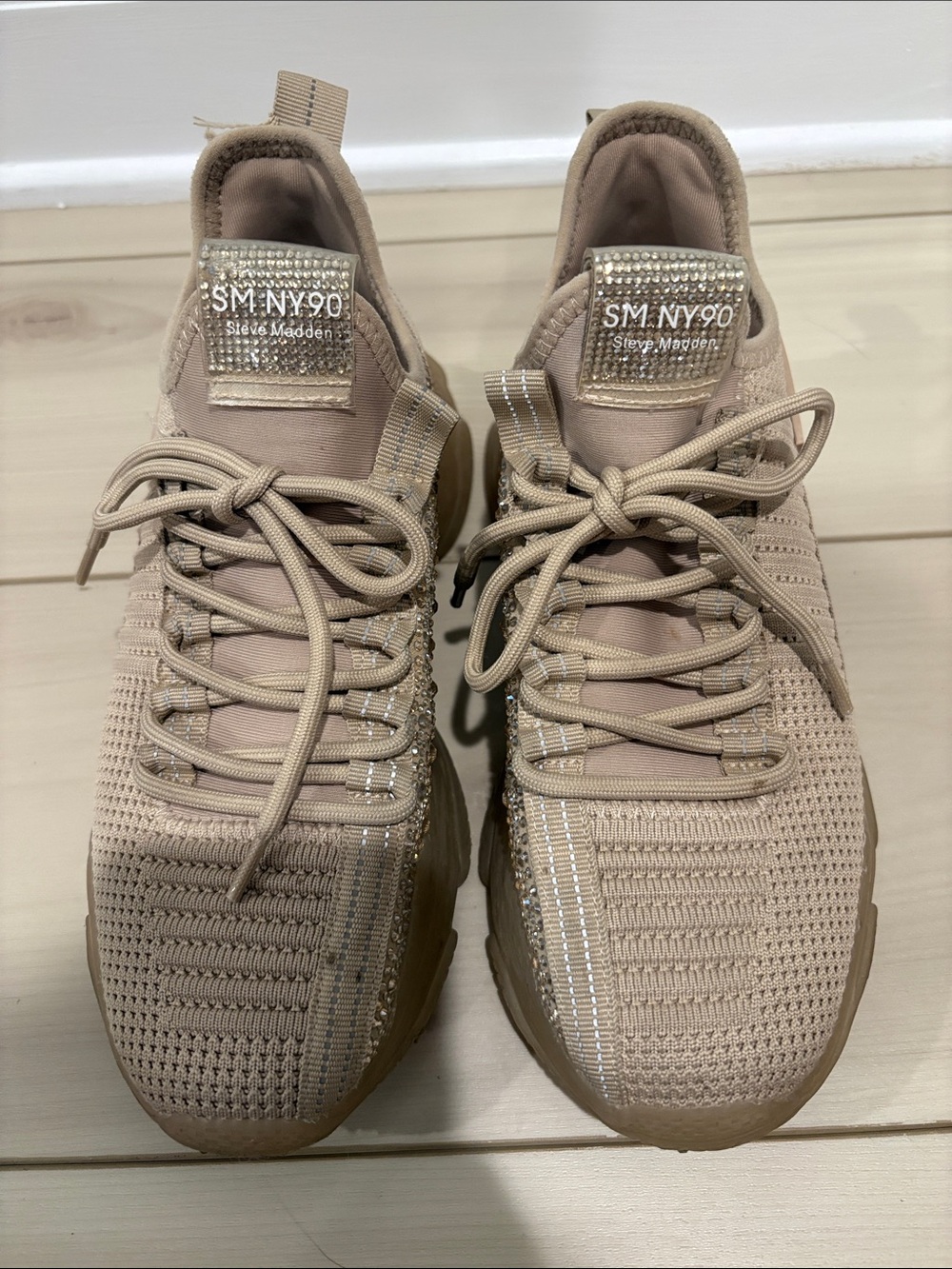 Skechers Beige Crystal Knit Platform Sneakers - Picture 5 of 6